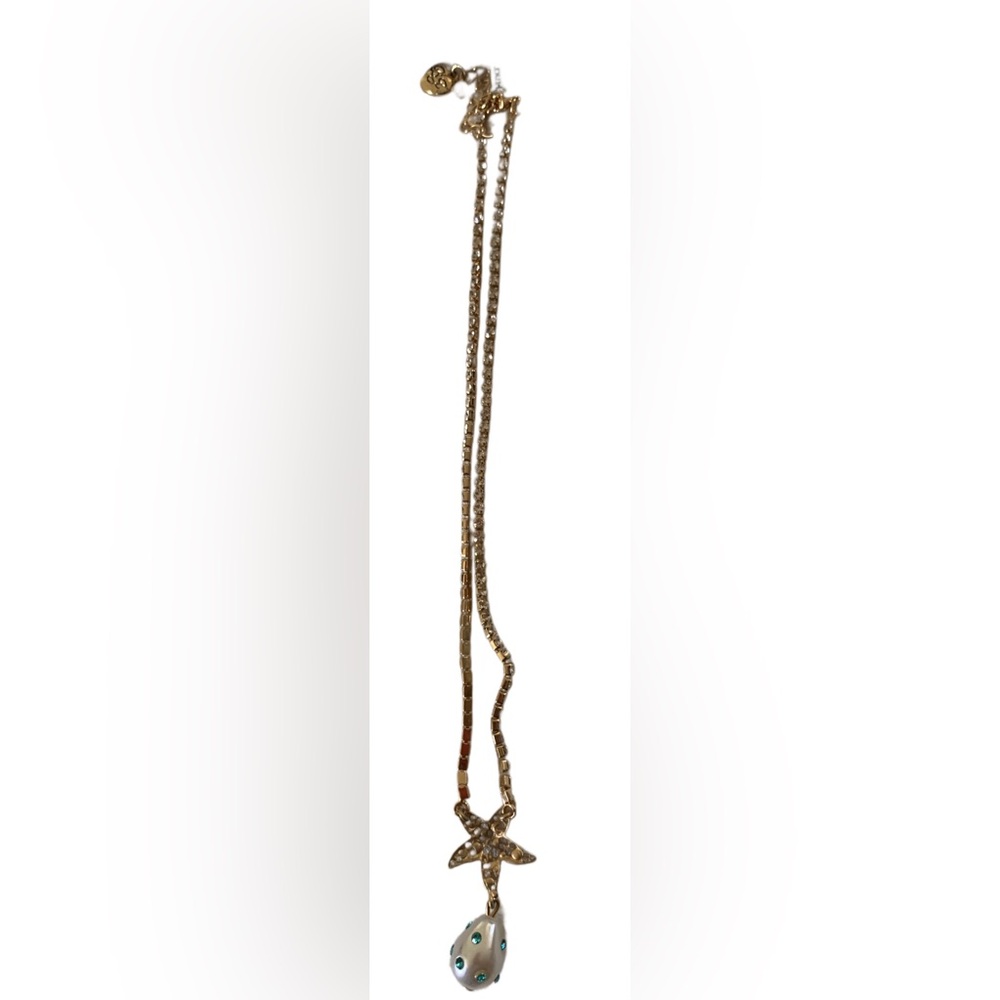 NWT Betsey Johnson Cruise Gold Tone Crystal Tennis Necklace Starfish Faux Pearl.